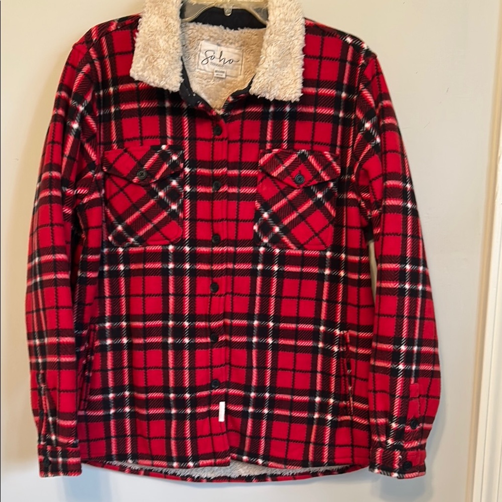 Soho Red and Black Teddy Jacket Cozy and Stylish